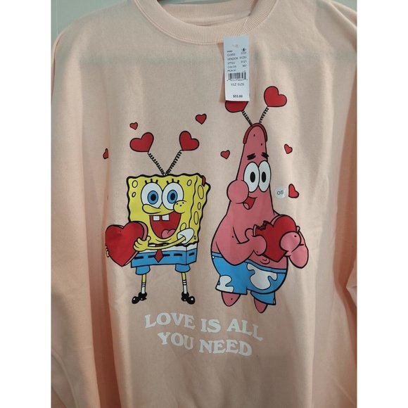 Spongebob and Patrick Pacsun Oversize Crewneck Sweater Pink "Love Is All You... - Picture 2 of 4